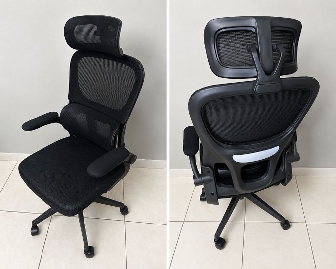 Cadeira Escritório Ergonômica B500 Marca Mulltx Cor Preto Com Suporte Lombar Estofado Tecido Respirável Mesh