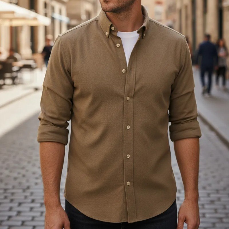 Camisa Masculina 100% Algodão Sem Bolso Colarinho Button Down