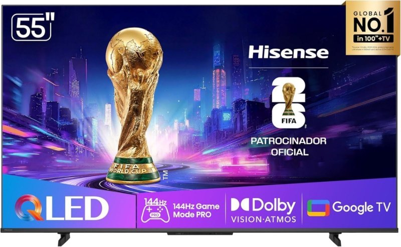 Smart TV UHD 4K QLED 55" Polegadas 55Q7QG Google TV Modo Jogo Pro 144 Hz Hisense