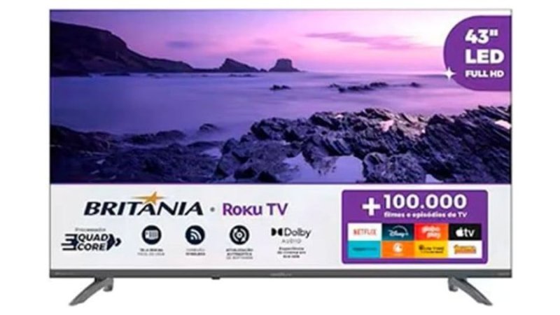 Britânia Smart TV 43 Polegadas Full HD B43CRA Roku TV LED HDR10 Dolby Áudio Wi-Fi Dual Band