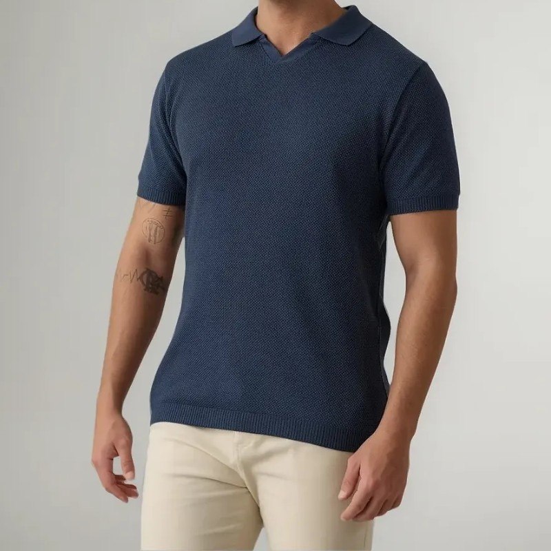 Camisa Polo Tricot Masculina Texturizada Decote V Opus