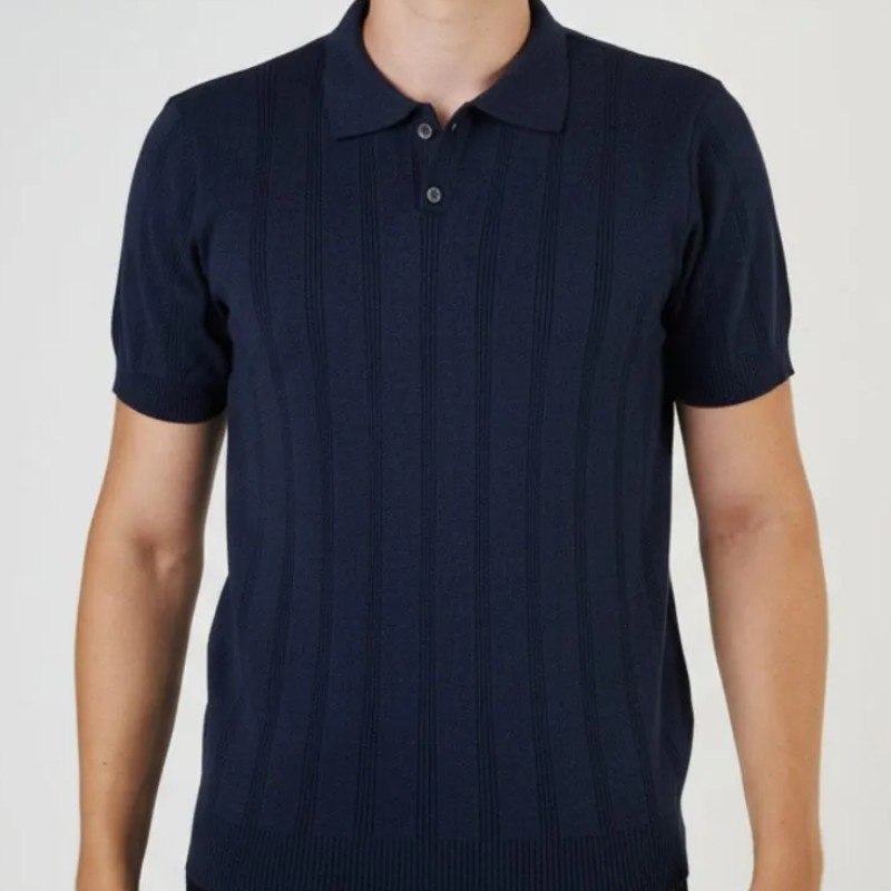 Camisa Polo Masculina Com Botão Tricô Detalhe Canelado