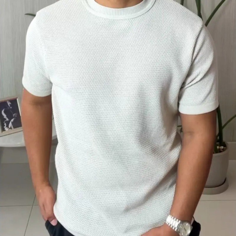 Camiseta Masculina Trabalhada Manga Curta Social Malha + Frete Grátis