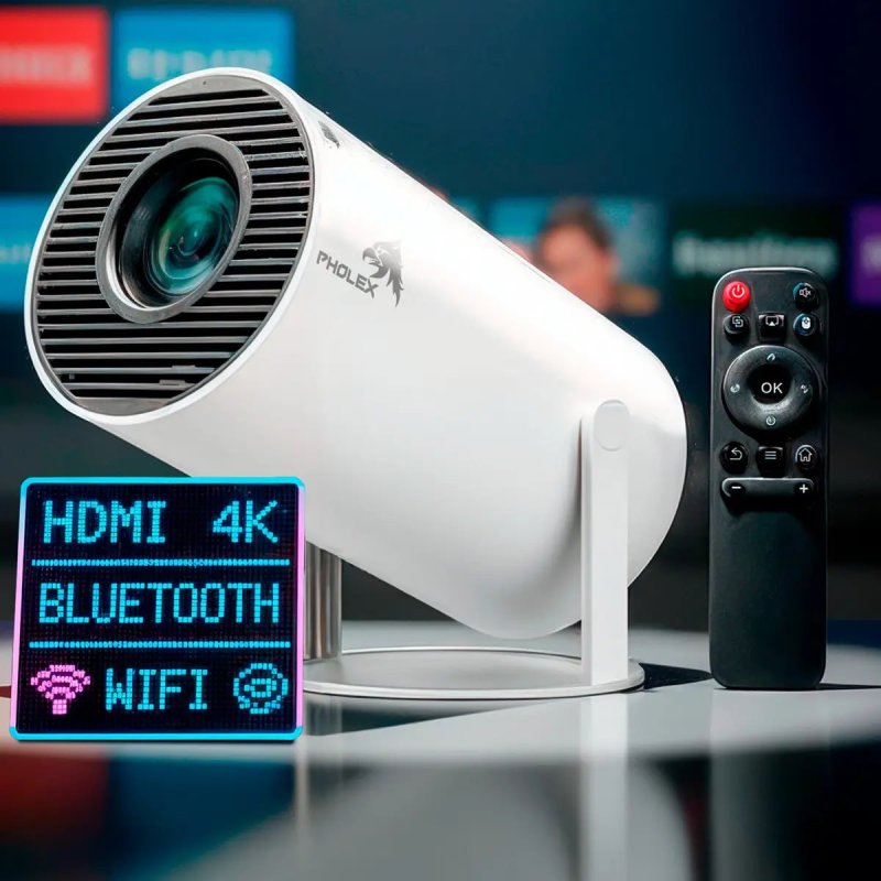 Pholex HY300 Smart Portátil Full HD 4K Android 11 WiFi - Mini Projetor Home Theater Branco