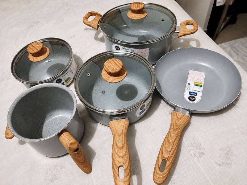 Jogo De Panelas 5 Peças Gris Brinox Ceramic Life Easy Cinza