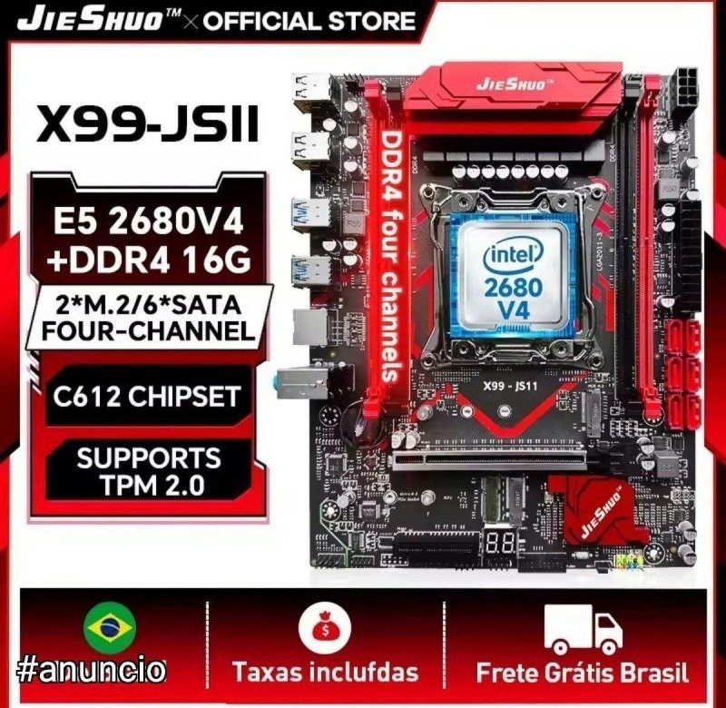 Placa mãe Jieshuo x99 Js11, Chipset C612, Quad Channel, Secure Boot e suporte ao TPM 2.0