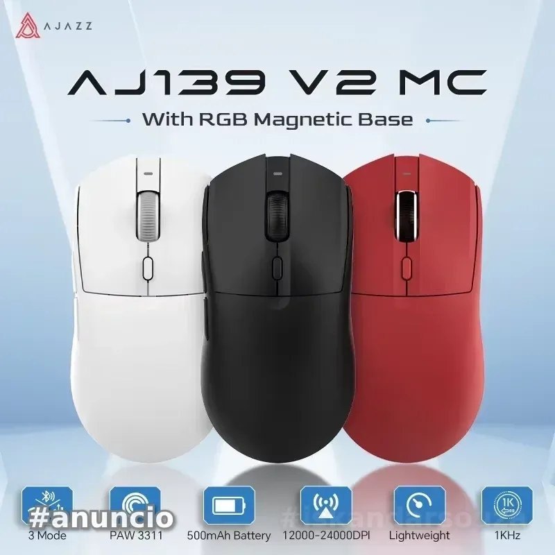 Mouse Gamer Com Dock Ajazz AJ139 V2 MC sem fio trimode wireless PAW3311