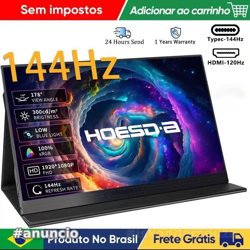 Monitor HOESD.a Portátil de 15,6 polegadas 144Hz FHD IPS