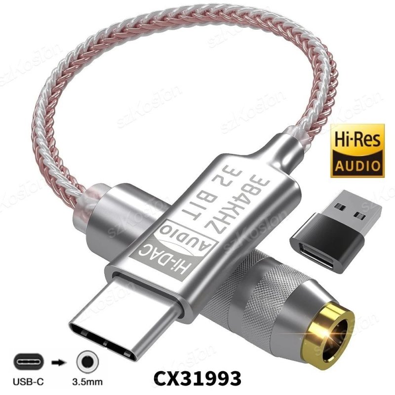Cx31993 hifi usb tipo c para 3.5mm amplificador de fone de ouvido dac decodificador de áudio iem amp adaptador de telefone móvel conversor tipo-c 32b/384khz