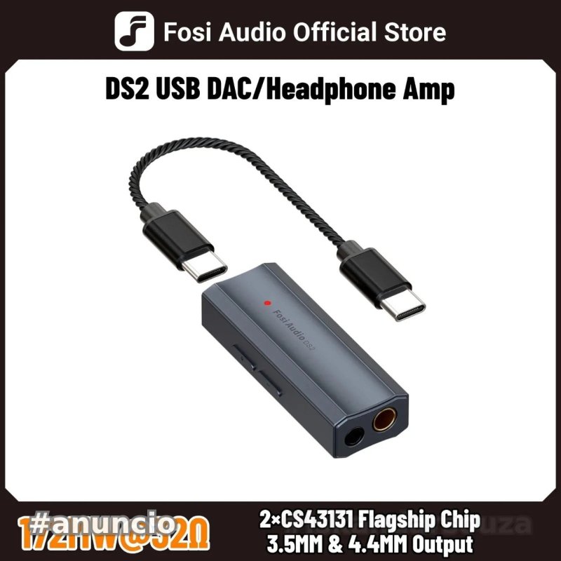 Dac de Áudio Fosi áudio ds2 mini áudio usb dac dongle amplificador de fone de ouvido dsd decodificador amp suporte 32bit/384khz com 3.5mm & 4.4mm balanceado ds 2