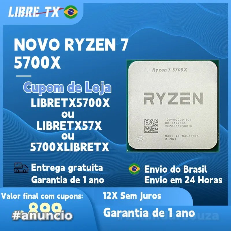 Processador LIBRETX Ryzen R7 5700X AM4 Frete Grátis