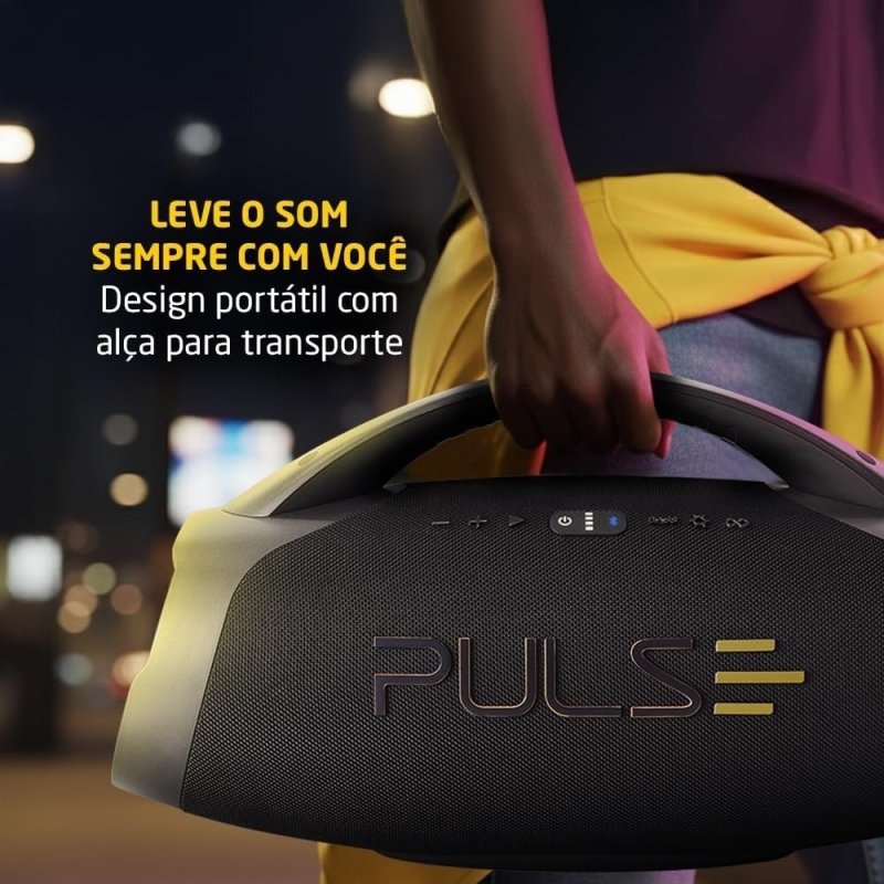 Caixa de Som Bluetooth Pulse X Boombox 220W RMS, Resistente a Água e com Iluminação LED