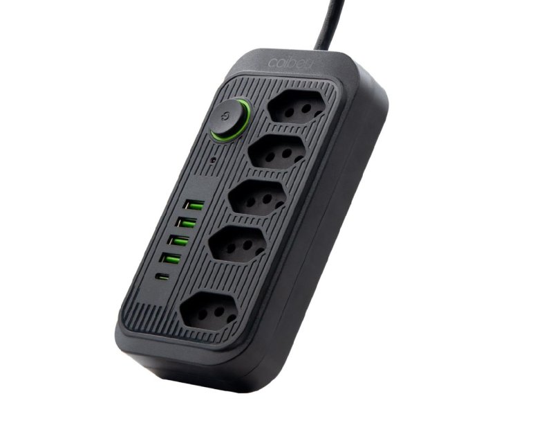 Extensão Tomada, Régua Tomada, Régua de Energia, 5 Tomadas, Suporte a Tensão de 110-220V, Potência de 2500W (Preto)