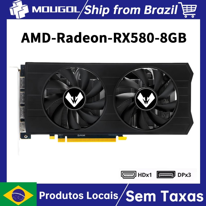 Placa de Vídeo Mougol RX 580 8GB 2048SP Preta/Branca
