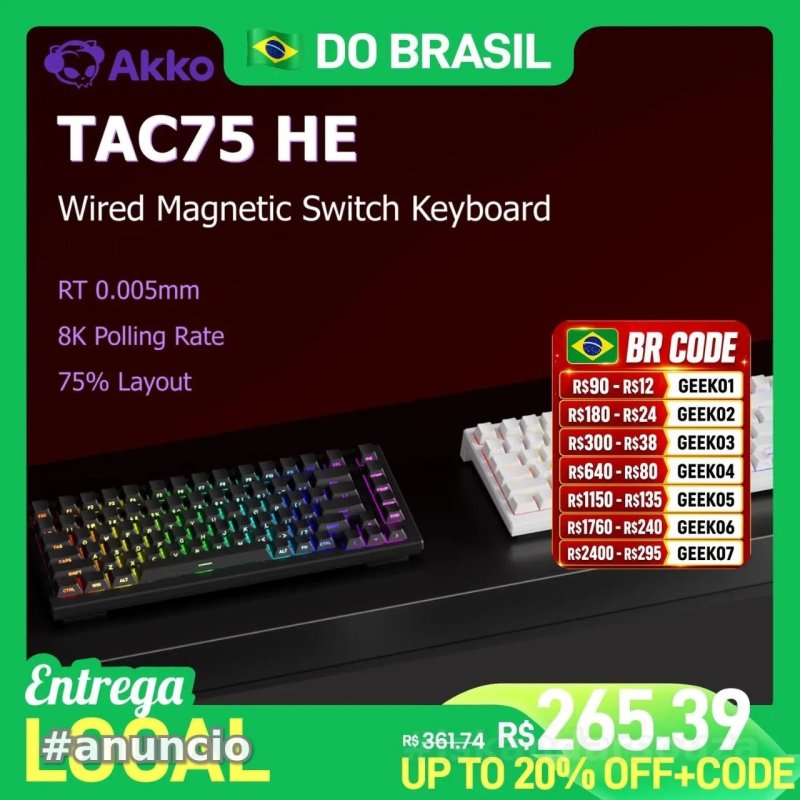 Akko tac75 he 75% Teclado magnético 0.01mm 8000hz RGB