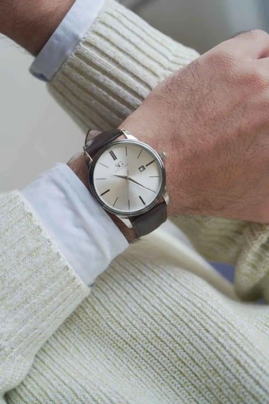 Relógio Masculino Couro Marrom Prata Saint Germain 42mm