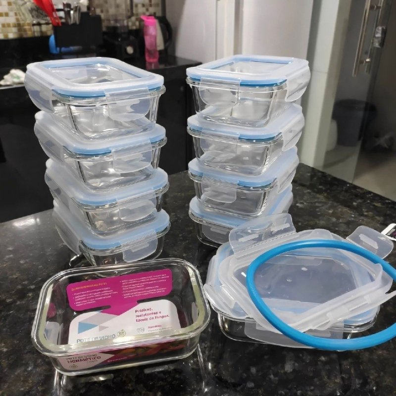 Kit com 10 Potes de Vidro Hermético 370ml
