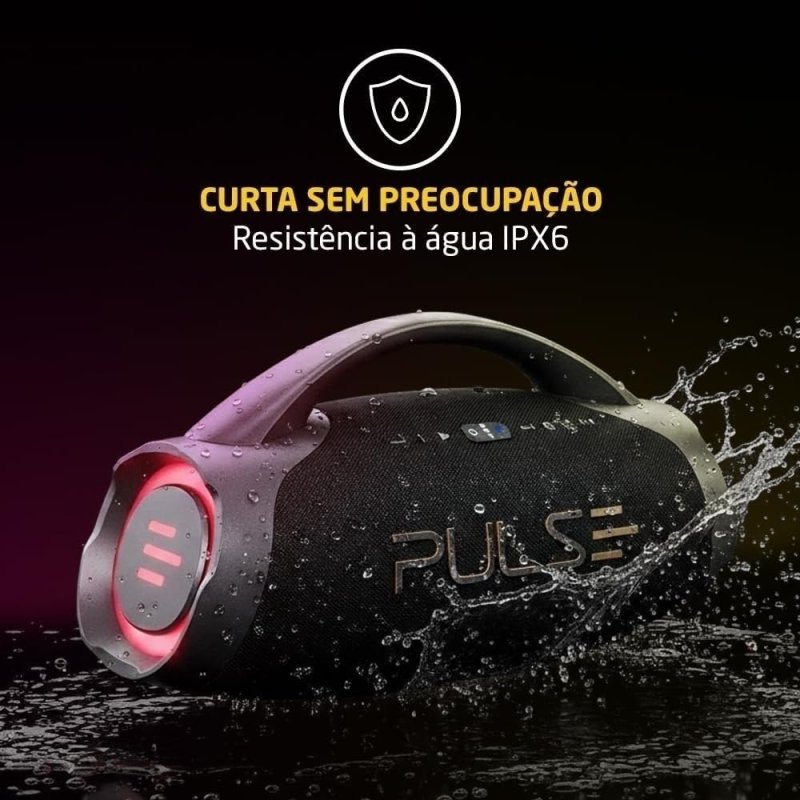 Caixa de Som Bluetooth Pulse X Boombox 220W Rms, Resistente A Água e com Iluminação Led - SP626