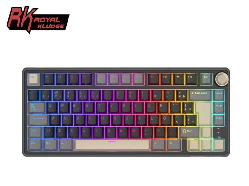 Teclado Mecânico Royal Kludge Rk R75, RGB, Pbt, Switch Rk Hot Swap, Com Knob de Volume