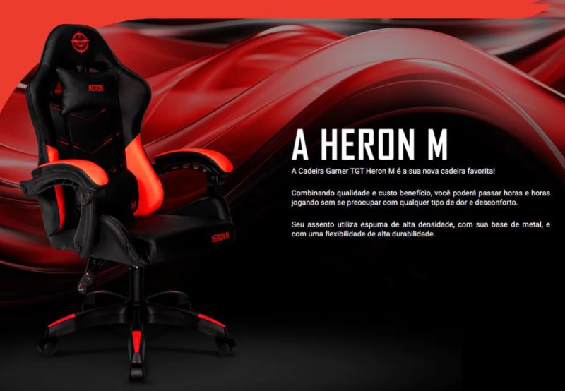 Cadeira Gamer Tgt Heron M, Preto e Vermelho, Tgt-Hrm-RD02