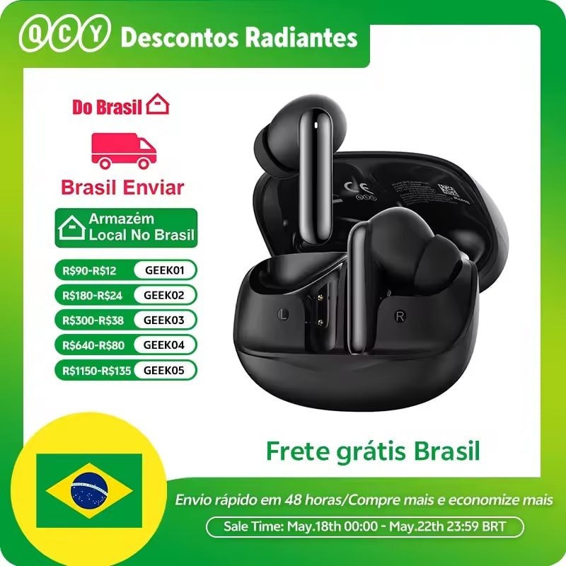 QCY MeloBuds N50 Bluetooth 5.4 com ANC, 6 Microfones, Conexão Multiponto e Chamadas HD