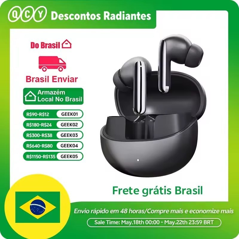 QCY HT10 AilyBuds Pro+ Bluetooth 5.3 com ANC, Hi-Res LDAC, 6 Mics AI HD e Conexão Multiponto