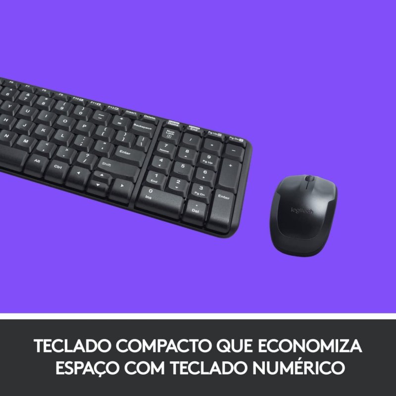 Logitech MK220 - Teclado e Mouse sem Fio - Design Compacto - Layout ABNT2