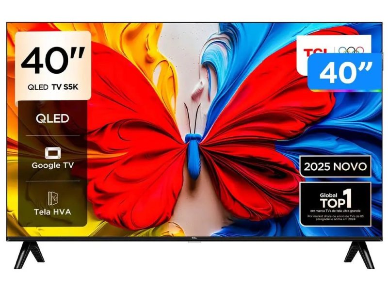 Smart TV TCL QLED Full HD de 40" (40S5K) com Google TV e 2 entradas HDMI