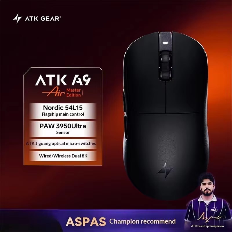 Mouse ATK A9 Air ou Ultimate, Paw3950Ultra, 8000Hz, Nordic 54L15, Switch óptico