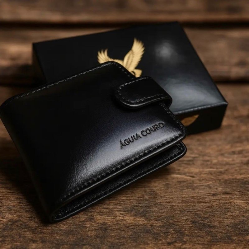 Carteira Masculina Couro Legítimo Águia Couro Preto