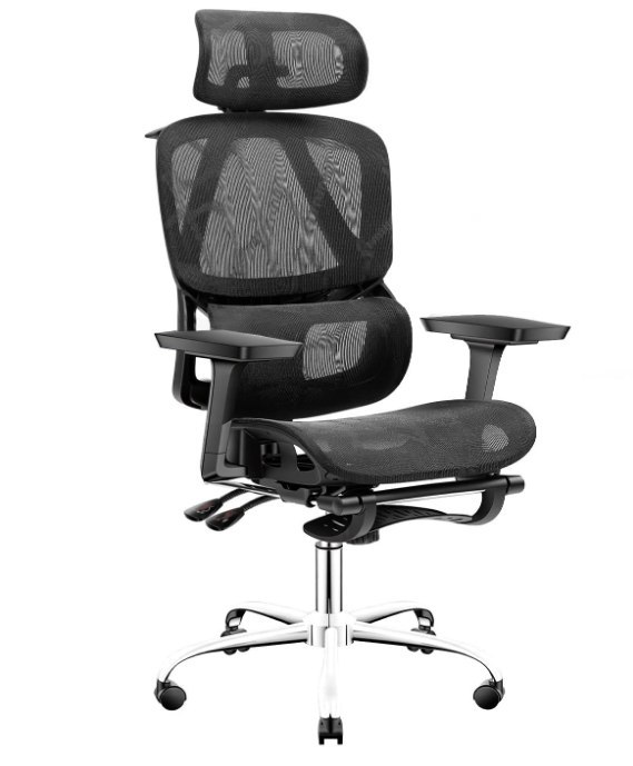 Cadeira de Escritório Ergonômica, Encosto Reclinável 145°, Mesh Transpirável