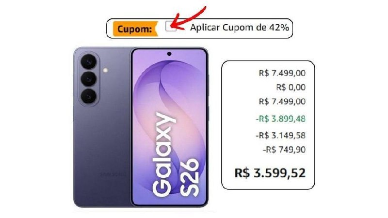 Celular Samsung Galaxy S26 5G, 256GB, 12GB RAM, Câmera Tripla de 50+12+10, Tela Grande de 6.3"