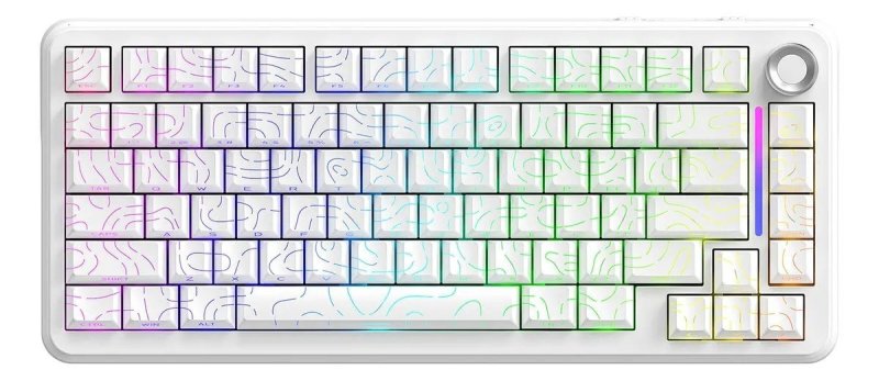 Teclado Gamer Mecânico Sem Fio Bluetooth Tri Mode 75% Led Rgb Hot Swappable Free Wolf F75 White Contour Lines