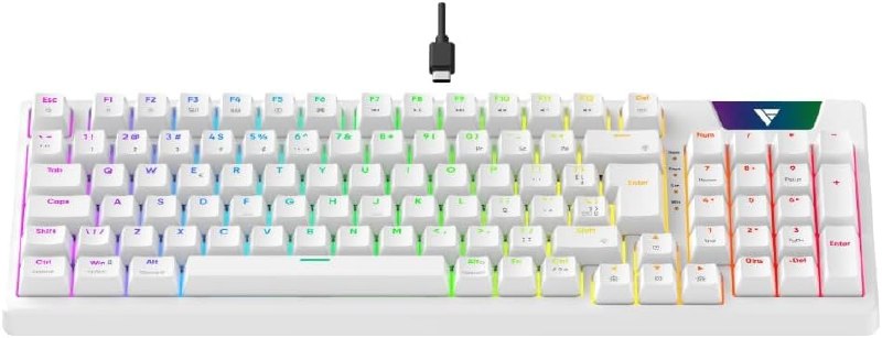 Teclado Mecânico Gamer RGB Force One Atlas Pro Branco – Switch Huano Red, Hot-Swap, Keycaps Doubleshot