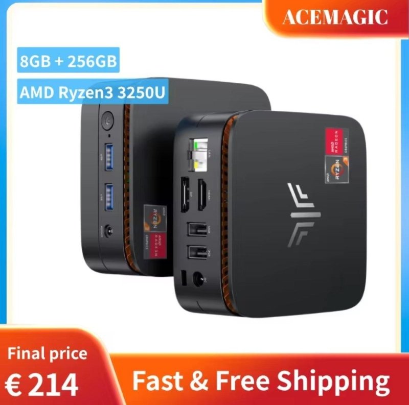 Mini PC ACEMAGIC AMD Ryzen 3 3250U 8GB RAM 256GB SSD Windows 11 Pro Dual 4K HDMI DP