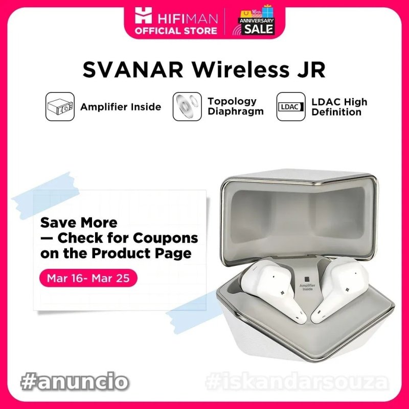 HIFIMAN SVANAR Sem Fio Jr ANC 35Db, ENC IPX5