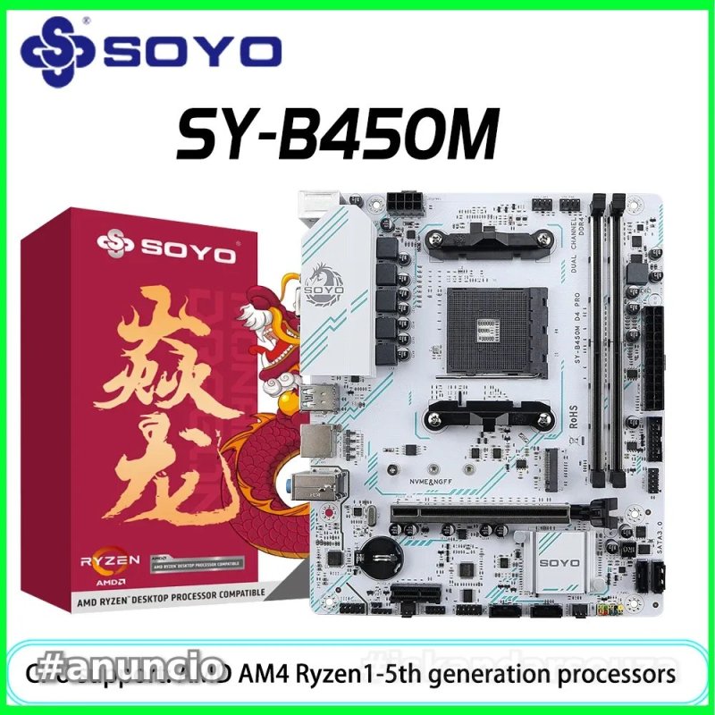 Placa-mãe AMD Classic B450M Memória DDR4 de canal duplo