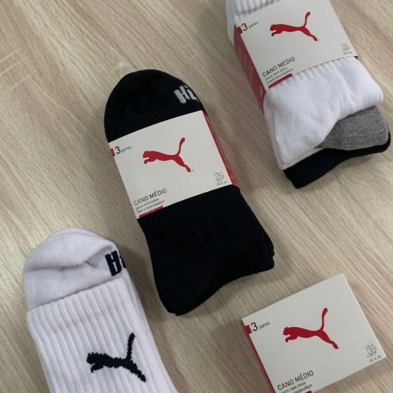 Kit 6 Pares Meias Puma De Cano Médio Sport Original Algodão