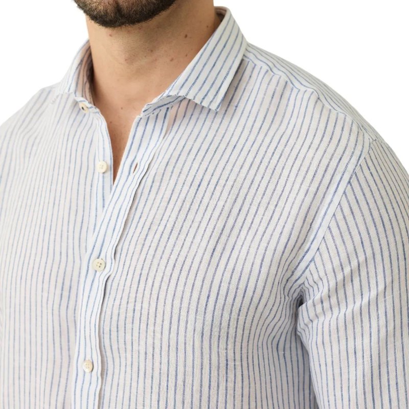 Camisa Masculina Listrada Puro Linho Social Manga Longa Opus