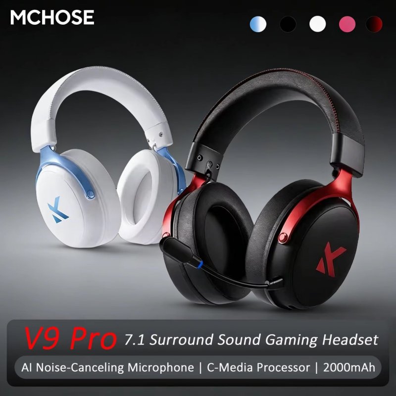 Headset Mchose V9 Pro Gaming Headset, Over-Ear Quad-Mode (Versão Preta)