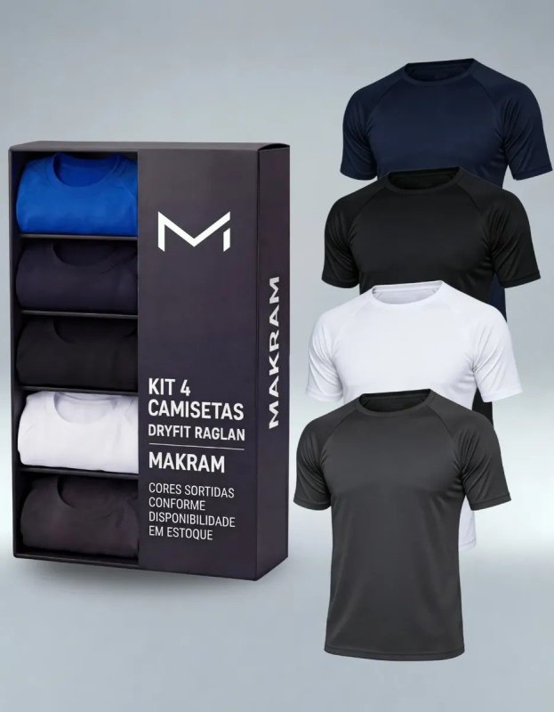 Kit 4 Camiseta Masculina Dry Fit Raglan Lisa Basica Academia