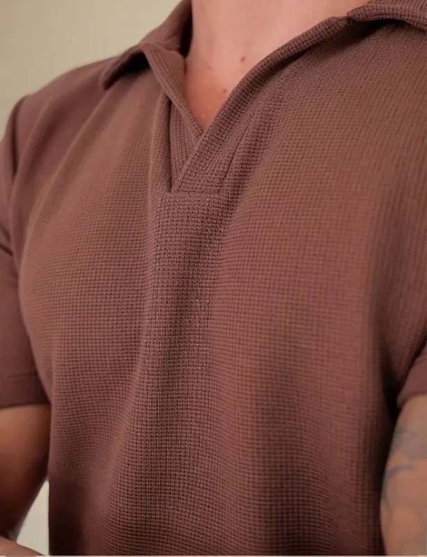 Polo Sem Botão Masculina Minimalista Com Tecido Texturizado