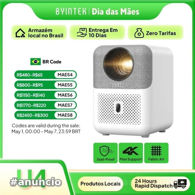 Projetor BYINTEK LOVE U4 Smart Mini Projetor de Home Theater 1080P