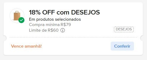 18% OFF em R$79, limitado a R$60 OFF