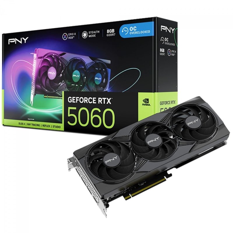 Placa de Vídeo NVIDIA GeForce PNY RTX5060 8GB EPIC-X RGB OC Triple Fan GDDR7