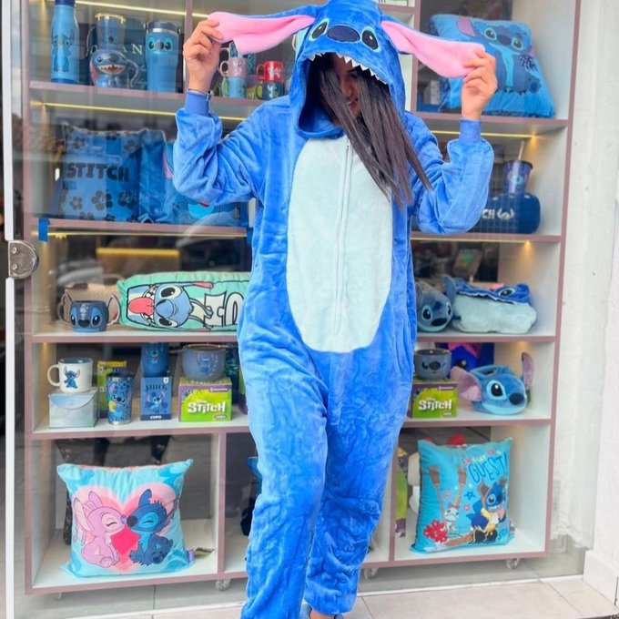 Pijama Macacão Kigurumi Stitch Feminino Adulto Plush Zíper + Frete Grátis