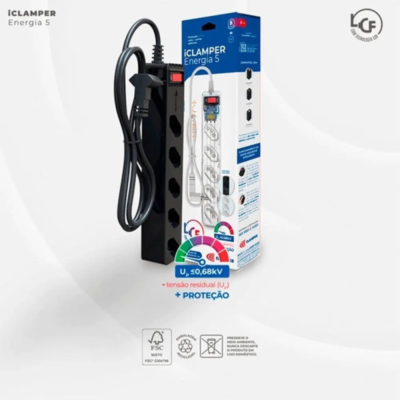 Filtro de Linha DPS IClamper, 5 Conexões, Preto