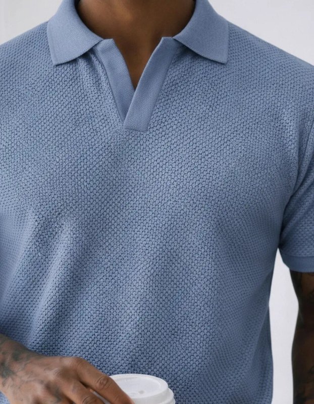 Camiseta Gola Polo Masculina Tricô Premium Azul P