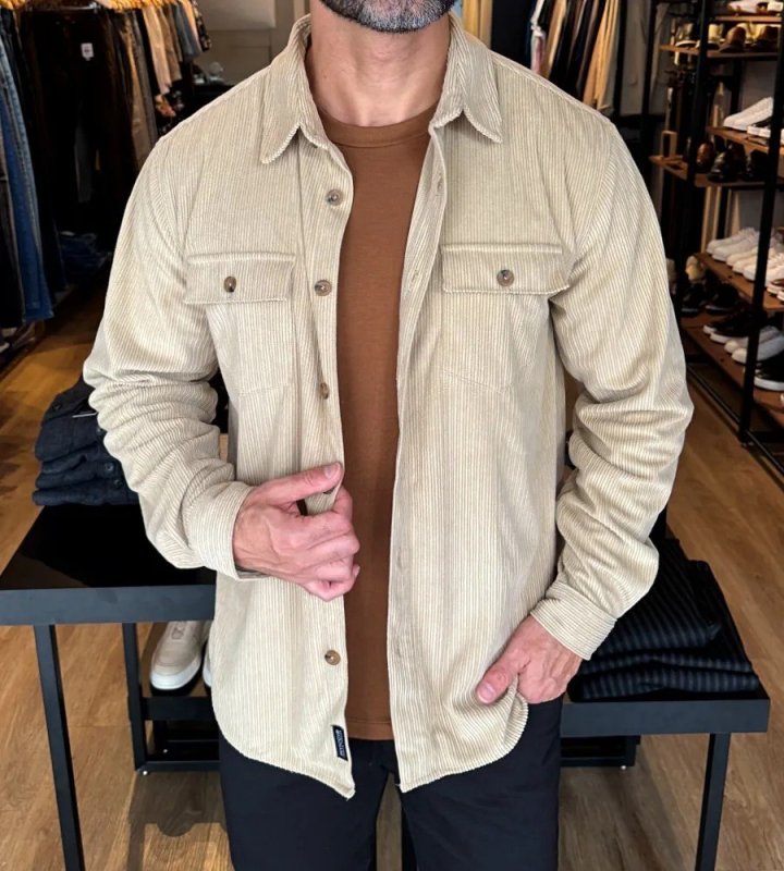 Jaqueta Overshirt Veludo Cotelê Vintage Bege