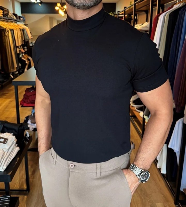 Camiseta Gola Alta Essential Manga Curta Com Elastano M.artt